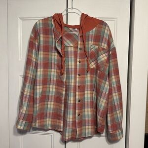 SHEIN button-up plaid shirt with hood